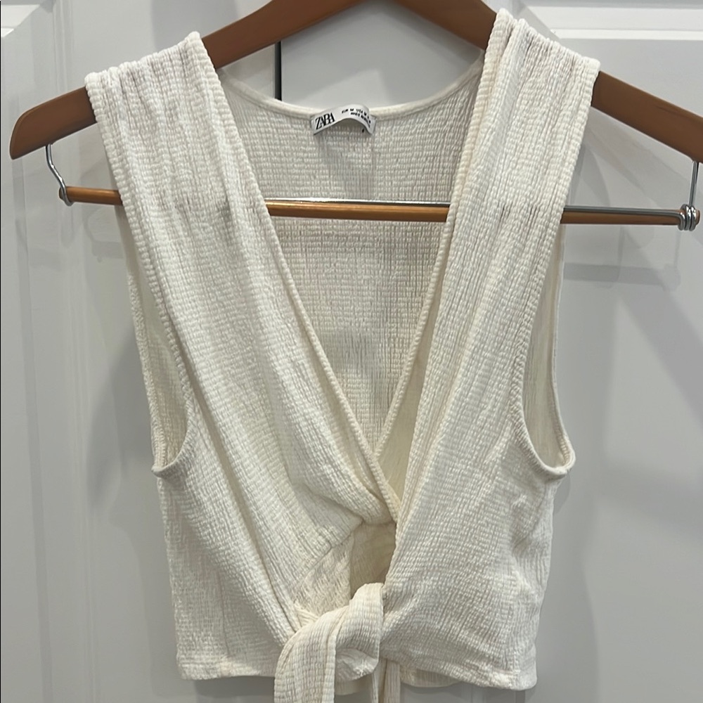 Zara Cream Sleeveless Wrap Tank Top